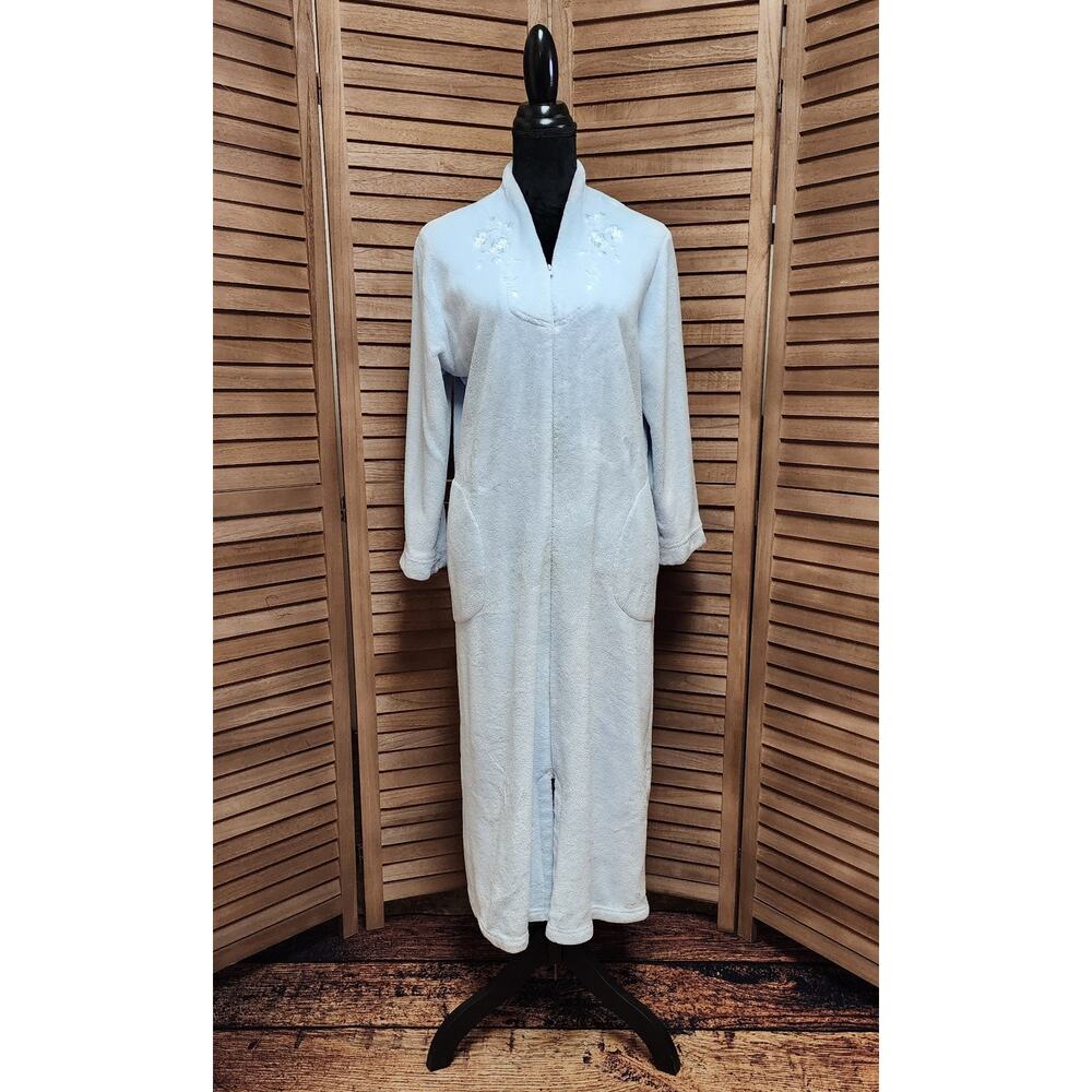 Miss Elaine Women's Blue Soft Long Sleeve Zip Front Robe Size Medium Petite PM